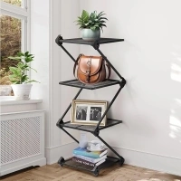 Corner Shelf - 4 Tier Corner Square Shelf Stand Black Corner Book Shelf Small Corner Bookcase for Bedroom Narrow Tall Corner Standing Organizer for Living Room, Metal Frame