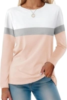 Womens Long Sleeve Color Block Tunic Tops Dressy Casual Round Neck Pullover Loose Fit Blouses