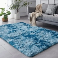 TABAYON Luxury Shag Area Rug, 3x5 Feet Tie-Dyed Dark Blue Rectangle Plush Fuzzy Rugs, Non-Slip Shaggy Furry Carpets for Kids Room Bedroom