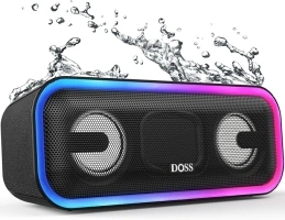 Bluetooth Speaker, DOSS SoundBox Pro+ Wireless Pairing Speaker with 24W Stereo Sound, Punchy Bass, IPX6 Waterproof, 15Hrs Playtime, Multi-Colors Lights, for Home,Outdoor-Black