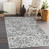 Moynesa Moroccan Washable Area Rug 3x5 for Entryway, Soft Non-Slip Low Pile Kitchen Throw Carpet with Rubber Backing, Modern Geometric Faux Wool Distressed Indoor Floor Mat for Bedroom Living Room