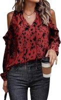 EVALESS Womens Fashion Tops Off The Shlouder Blouses Sexy V Neck Outfits Long Sleeve Leopard Print Shirts