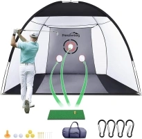 Golf Net, Upgraded Golf Practice Net with Fairway for Backyard Driving, Golf Hitting Net Kit for Garage, Range, Swing & Chipping Training Indoor & Outdoor with Mat, Real Balls, Tee, Stakes