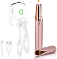 Rechargeable Heated Eyelash Curlers & Electric Eyebrow Trimmer Beauty Kit, Electric Curler for Eyelash, Portable Lips Eyebrow Ear Nose Hair Clipper