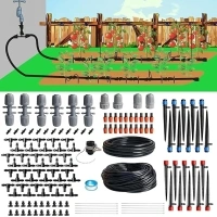 Hourleey 233 FT Drip Irrigation Kit, Automatic Irrigation System Misting Plant Watering System with Adjustable Nozzle, 1/4 inch 1/2 inch Distribution Tubing Hose for Greenhouse Patio Garden