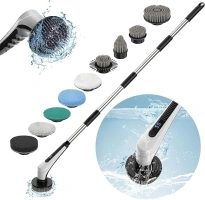 Electric Spin Scrubber,Shower Scrubber with Long Handle,Shower Cleaning Brush with 10 Replaceable Brush Heads, Power Scrubber 2 Adjustable Speeds,IP68 Waterproof Bathroom Scrubber