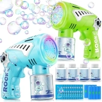 2 Bubble Guns - Bubble Machine with LED Light & Music Mode for Kids/Adults - 10 Holes Wand Automatic Space Bubbles Blaster - Easter Basket Stuffers, Toys Gifts for Boys Ages 3+