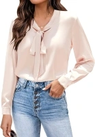 Chigant Blouses for Women Satin Silk Tops Long Sleeve Bow Tie Neck Shirt Office Work Clothes