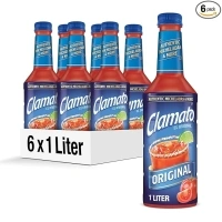 Clamato Original Tomato Cocktail, 1 L bottle (Pack of 6), Flavored With Tomato Juice & Spices, Perfect Mixer for the Authentic Michelada, Bloody Mary Drinks, and Seafood Cocktail