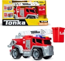 Tonka, Crank and Haul Fire Truck- Made with Sturdy Plastic, Light and Sounds Powered Toy Construction Truck, Ages 3+ Boys and Girls, Kids, Toddlers, Christmas Birthday Gifts