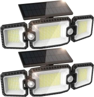 Solar Flood Lights Outdoor, Solar Wall Light Cordless with 2 Motion Sensor,Solar Motion Lights 3 Adjustable Heads Solar Lights Outdoor, IP65 Waterproof (2 PCS)