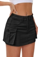 Women Denim Cargo Skirt Mini Low Waist Button Bodycon Y2K Flap Pockets Skirts