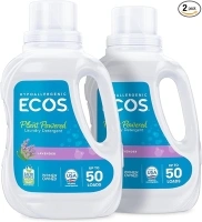 ECOS Laundry Detergent Liquid, 100 Loads - Dermatologist Tested Laundry Soap - Hypoallergenic, EPA Safer Choice Certified, Plant-Powered - Lavender, 50 Fl Oz (Pack of 2)