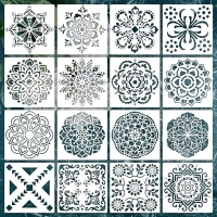 16PCS Mandala Stencils 6x6 Mandala Templates 6inch Reusable Stencils for Painting Mandala Painting Stencils Boho Stencils for Painting on Wood Rock Canvas Home Decor (Mandala Stencil)