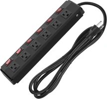 CCCEI Metal Power Strip Individual Switches 6 Outlets, Heavy Duty Power Strip Surge Protector for Appliances, 15FT Extension Cord Strip, 1200J Surge Protector 15A 120V 1800W.