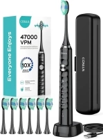 COSLUS Electric Toothbrush for Adults and Kids: Wireless Rechargeable Tooth Brush with Portable Travel Case, 5 Modes 47000 VPM Power Toothbrushes 6 Brush Heads 1 Charge for 70 Days Black