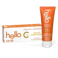 Hello Vitamin C Whitening Toothpaste with Fluoride, Teeth Whitening Toothpaste for Adults, Helps Freshen Breath and Removes Surface Stains, SLS Free, Natural Peppermint Flavor, 4.0 oz Tube