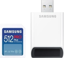 SAMSUNG PRO Plus Full Size 512GB SDXC Memory Card + Reader, Up to 180 MB/s Reads/Writes, Full HD & 4K UHD, UHS-I, C10, U3, V30 for DSLR, Mirrorless Cameras, PCs, MB-SD512SB/AM, 2023