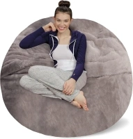 Sofa Sack Bean Bag Chair - Plush, Ultra Soft - Memory Foam Bean Bag Chair with Faux Rabbit Fur Cover - Stuffed Foam Filled Furniture and Accessories for Dorm Room 5 Feet - Gray