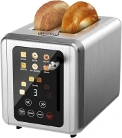 1 Touch screen Toaster 2 slice, Stainless Steel Digital Timer Toaster with Sound Function, 6 Bread Types & 6 Shade Settings, Smart Extra Wide Slots Toaster with Bagel, Defrost Functions Grey