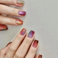 Square Press on Nails Short Ombre Fake Nails Colorful Acrylic False Nails with Designs Rainbow Gradation Doodle Art Artificial Nails Glossy Stick on Nails Gel Glue on Nails for Women Girlis 30Pcs