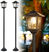 PASAMIC 63" Aluminum Solar Lamp Post Light, Outdoor 2 Pack Solar Floor Lamp,Waterproof Solar Powered Lamp Post for Garden, Pathway, Yard, Front/Back Door, Warm White Solar Post Light, Outdoor Decor