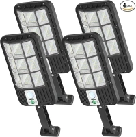 Solar Lights Outdoor - 6500K Solar Flood Light Motion Sensor, Dusk to Dawn Solar Street Lights Outdoor, IP66 Waterproof Solar Security Light Parking Lot Lights for Outside (4 Packs)