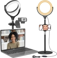 Computer Ring Light for Video Conference Lighting, Desktop Ring Lights with Stand for Laptop Zoom Light, Online Virtual Meeting, Video Call, Selfie Light for Phone Video Recording, Makeup, Live Stream