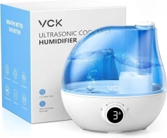 Humidifiers for Bedroom, VCK 2.3L Ultrasonic Cool Mist Quiet Air Humidifier, 24 Hours Run Time, Auto Shut-Off, 3 Mist Levels, 360° Rotation Nozzle for Home Baby Nursery, Plants, Large Room Indoor Use