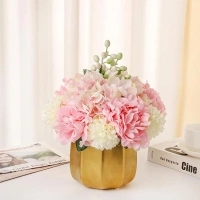 Artificial Flowers in Vase,Faux Hydrangea Flower Arrangements for Home Office Decoration, Dining Table Centerpiece-Pink