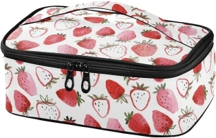 Kids Lunch Bag Watercolor Strawberry Insulated Reusable Lunch Bag Fruit Lunch Box for Women School Office Picnic