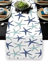 Summer Table Runner Nautical Navy Blue and Turquoise Ocean Stars Coastal Table Runner 108 Inches for Kitchen Dining Sofa End Dinner Table