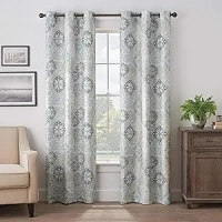 Eclipse Martina Medallion Grommet Top Curtains for Bedroom, Single Panel, 40 in x 95 in, Blue