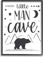 Stupell Industries Little Man Cave Phrase Bear Starry Night, Designed by AE Design Black Framed Wall Art, 11 x 14, White