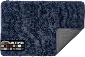 Gorilla Grip Soak Stopper Washable Chenille Dog Doormat, Muddy Paws, Dogs Bed Mats, Rubber Backing, Absorbent Quick Dry Microfiber, Inside Front Door Mat, 30x20, Navy Blue