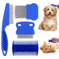 Cobee Dog Flea Lice Comb, Dog Cat Grooming Comb Pet Tear Stain Remover Combs Fine Tooth Grooming Removal Tool (4 Pieces)