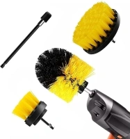 Drill Brush Attachment Set, 4pcs Nylon Bristle Power Scrubber for Cleaning Showers, Bathroom, Tile, Grout, Carpet with Plastic Handle & Extension Rod