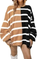 Fisoew Womens Striped Pullover Sweater Crew Neck Long Sleeve Knitted Color Block Casual Loose Lightweight Sweaters for Women