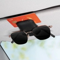 Premium Magnetic Leather Sunglass Holder for Car Visor, Universal Clip for Different Sized Eyeglasses, Auto Interior Accessory in Elegant Black