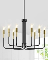 8-Light Black and Gold Chandelier, Modern Farmhouse Chandeliers for Dining Room, Mid Century Candle Chandelier Lighting, Industrial Chandelier Over Dining Table Kitchen Foyer Entryway