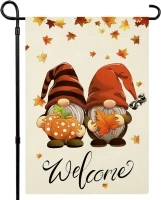 Fall Garden Flag Double Sided, Welcome Gnomes Fall Flag Yard Flag for Seasonal Outdoor Decoration 12x18 Inch