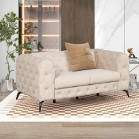 63 in. Square Arm Velvet Rectangle Sofa with Button Tufted Back in Beige