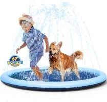 VISTOP Non-Slip Splash Pad for Kids and Dog, Thicken Sprinkler Pool Summer Outdoor Water Toys - Fun Backyard Fountain Play Mat for Baby Girls Boys Children or Pet Dog (67 inch, Blue&Blue)