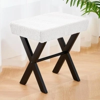 Cpintltr Foot Stool Ottoman Teddy Velvet Vanity Stool with Metal X Legs Modern Footrest Stool Rectangular Step Stool Vanity Chair for Makeup Room Living Room Bedroom Entryway White