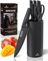 Brewin Knife Set, Kitchen Knife Set, Knives Set for Kitchen with Universal Knife Block, Utility Knife Block Set, Dishwasher Safe. Premium German Stainless Steel, The Best Gift, Black