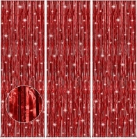 Accevo Red Party Streamers 3 Pack Metallic Foil Fringe Curtains Backdrop Curtains 3.2x8.2 Ft Tinsel Streamers for Parties Valentine