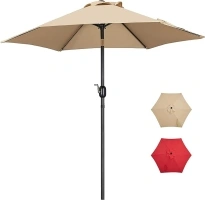 Yaheetech 7.5FT Patio Umbrella Outdoor Table Umbrella Canopy Market Umbrella with Push Button Tilt & Crank for Garden/Lawn/Deck/Backyard/Pool, 6 Ribs, Tan