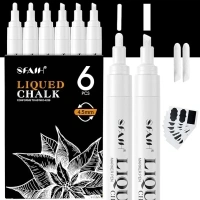 SFAIH White Liquid Chalk Markers - 6 Dry Erase Chalkboard Markers for Signs, Windows, Glass, Chalk Pens with 20 Chalkboard Labels, Reversible Tips - 4.5m Chisel Point & 1-3mm Fine Tip, Non Toxic