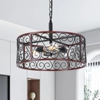 REDSTAR 3-Light Chandelier Black, 17.7" Farmhouse Chandelier Lighting Fixture Ceiling Pendant Light, E26 Base, Adjustable Height Metal Caged for Entryway, Foyer, Kitchen, Dining Room, A352