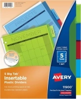 Avery Dividers for 3 Ring Binders, 5-Tab Binder Dividers, Plastic Binder Dividers, Insertable Big Tabs, Multicolor, 1 Set (11900)